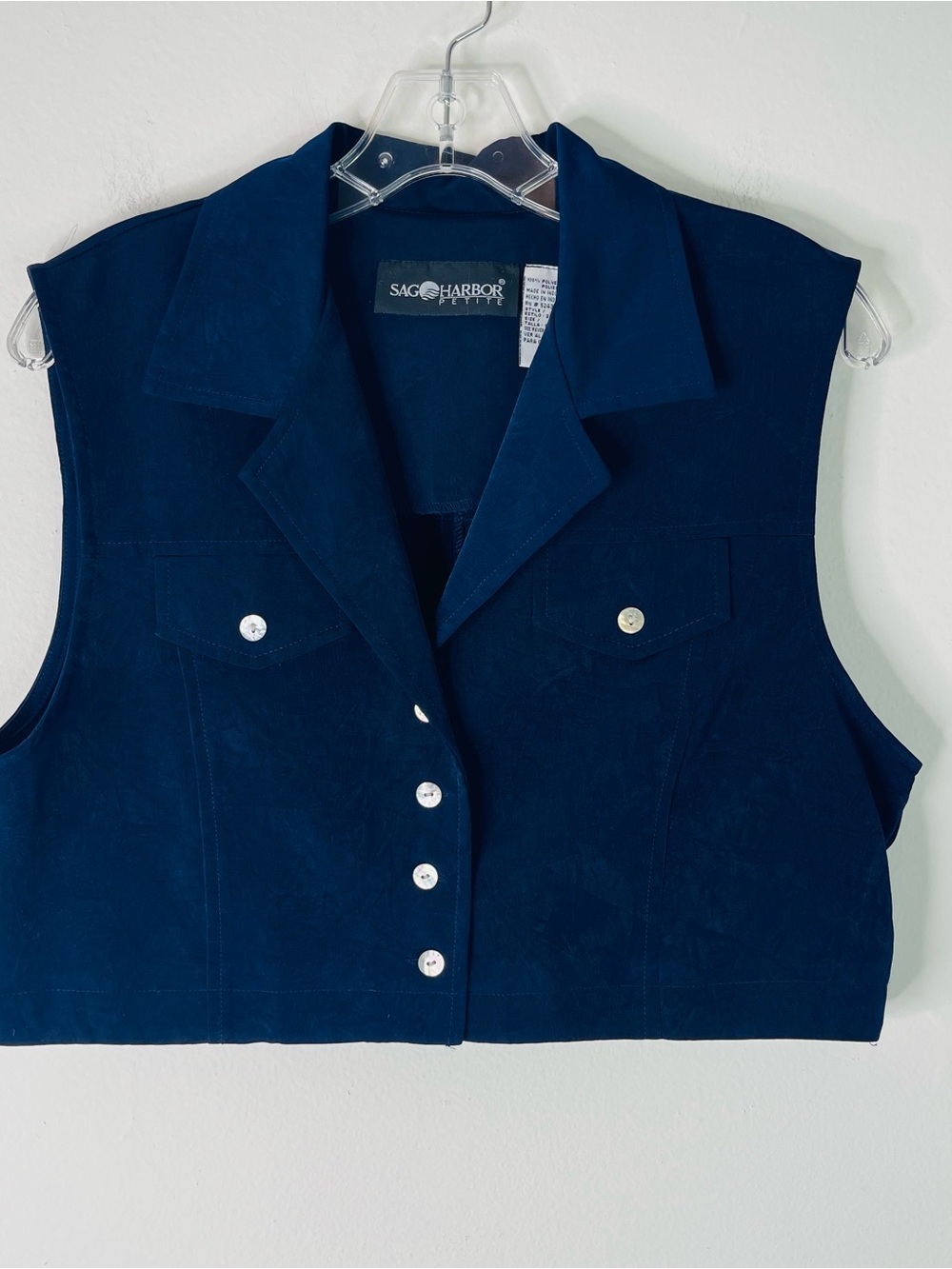 Vintage Sag Harbor blue cropped button coastal preppy western button vest top 8